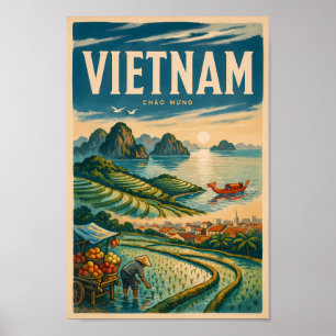 Vietnam Kultur Illustration Reise Kunst Vintage Poster