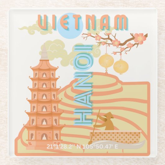 Vietnam Reisekunst Glasuntersetzer (Vorderseite)