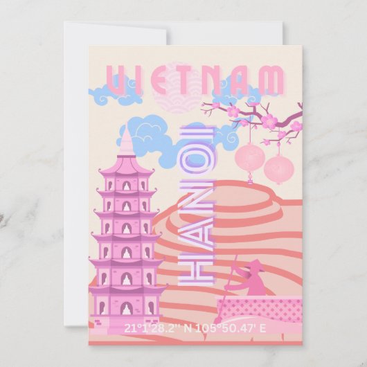 Vietnam Reisen Kunst, Rosa Feiertagskarte (Vorderseite)