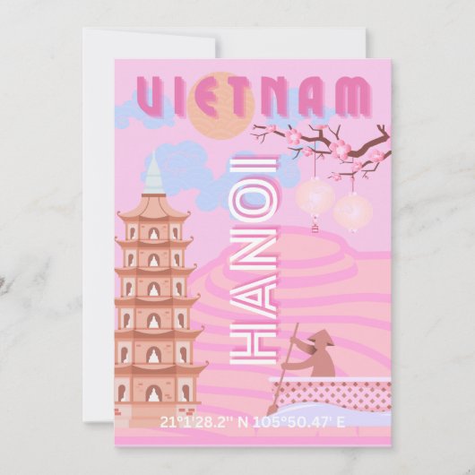 Vietnam Reisen Kunst, Rosa Feiertagskarte (Vorderseite)