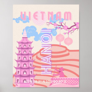 Vietnam Reisen Kunst, Rosa Poster