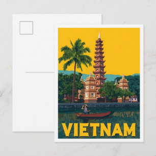Vietnam Reisesouvenirs im Vintage-Art-Stil Postkarte