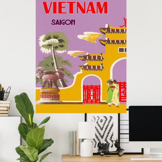 Vietnam, Saigon City, Vintage Reise Poster (Heimbüro)