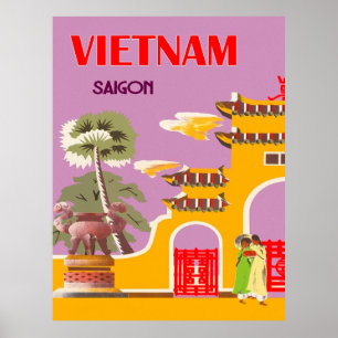 Vietnam, Stadt Saigon, Vintage-Reise Poster
