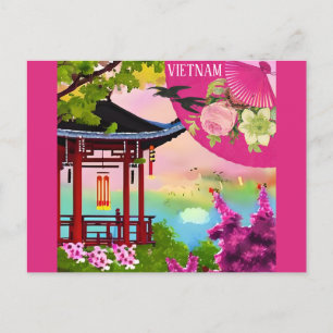 Vietnam Vietnamesische Pagode Aquarell Reise Postkarte