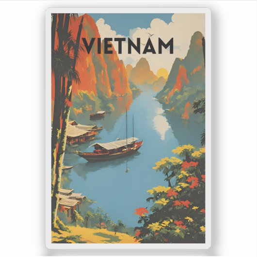Vietnam Vintage Travel Poster Aufkleber (Vorderseite)