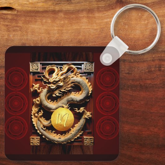Vietnamese Drums Têt Dragon New Year Monogram SqK Schlüsselanhänger (Rückseite)