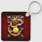 Vietnamese Drums Têt Dragon New Year Monogram SqK Schlüsselanhänger (Rückseite)