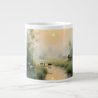 Vietnamese Morning Mist Village Watercolor Art Jumbo-Tasse