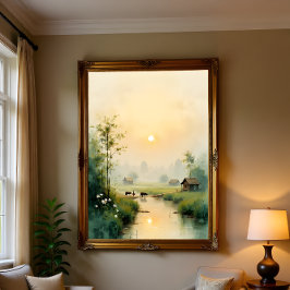 Vietnamese Morning Mist Village Watercolor Art Leinwanddruck