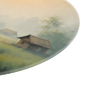 Vietnamese Morning Mist Village Watercolor Art Schneidebrett (Ecke)