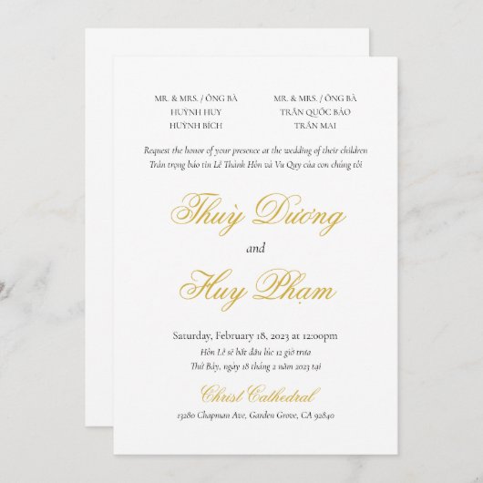 Vietnamesisch Bilinguale Einladung in Script (Vorne/Hinten)