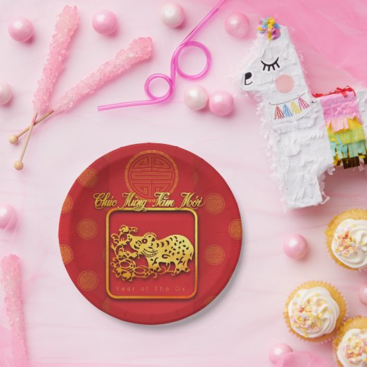 Vietnamesisch Neujahr OX-Papier-Schnitt PP Pappteller (Party)