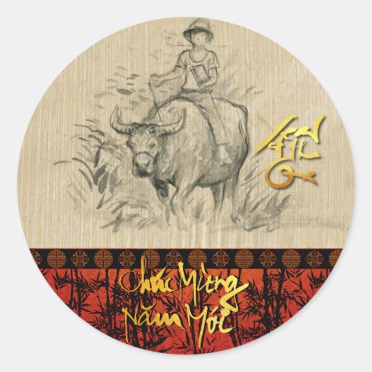 Vietnamesisch Neujahr Têt OX und Kind 2021 RS Runder Aufkleber (Vorderseite)