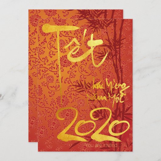 Vietnamesisch Têt 2020 in goldverziertem Party FC Ankündigung (Vorne/Hinten)