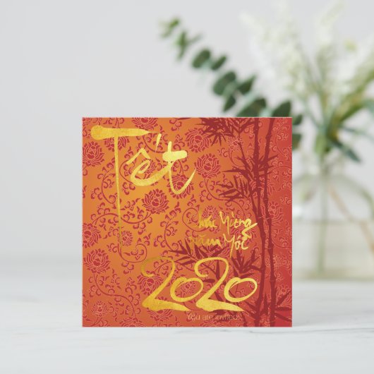 Vietnamesisch Têt 2020 in goldverziertem Party SFC Save The Date (Stehend Vorderseite)