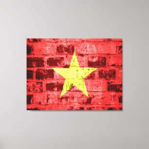Vietnamesische Flagge auf alter Ziegelmauer Leinwanddruck