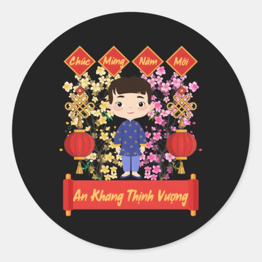 Vietnamesische Neujahrsdekorationen Tet 2023 Chuc  Runder Aufkleber (Vorderseite)