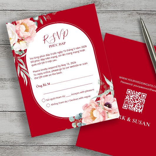 Vietnamesische Song Hy Pfingstrose RSVP mit QR-Cod