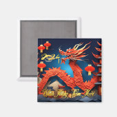 Vietnamesischer Drache Neujahr 2024 Origami SqM Magnet (Vorderseite/Rückseite)