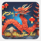 Vietnamesischer Drache Neujahr 2024 Origami SqS Quadratischer Aufkleber (Vorderseite)