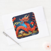 Vietnamesischer Drache Neujahr 2024 Origami SqS Quadratischer Aufkleber (Umschlag)