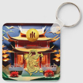 Vietnamesischer Drache Neujahr Temple Monogram SqK Schlüsselanhänger (Rückseite)