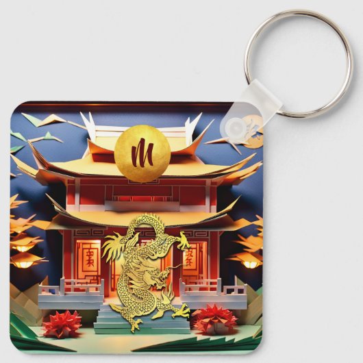 Vietnamesischer Drache Neujahr Temple Monogram SqK Schlüsselanhänger (Rückseite)