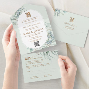 Vietnamesischer Eukalyptus-Runder Rahmen Hochzeit All In One Einladung