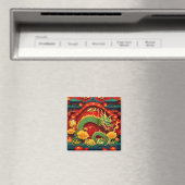 Vietnamesischer Grüner Drache Neujahr 2024 SqM1 Magnet (In Situ (Geschirrspüler))
