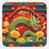 Vietnamesischer Grüner Drache Neujahr 2024 SqS Quadratischer Aufkleber (Vorderseite)