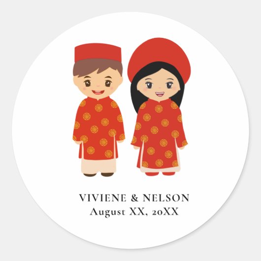 Vietnamesischer Hochzeitsticker - Nicole Runder Aufkleber (Vorderseite)