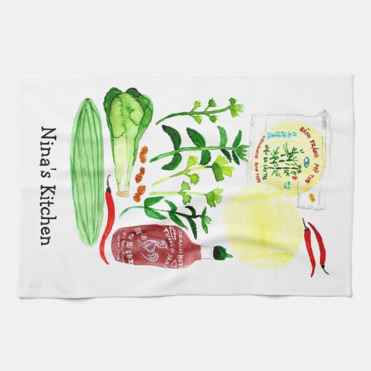 Vietnamesischer Reißepapier Roll Food Watercolor C Geschirrtuch (Horizontal)