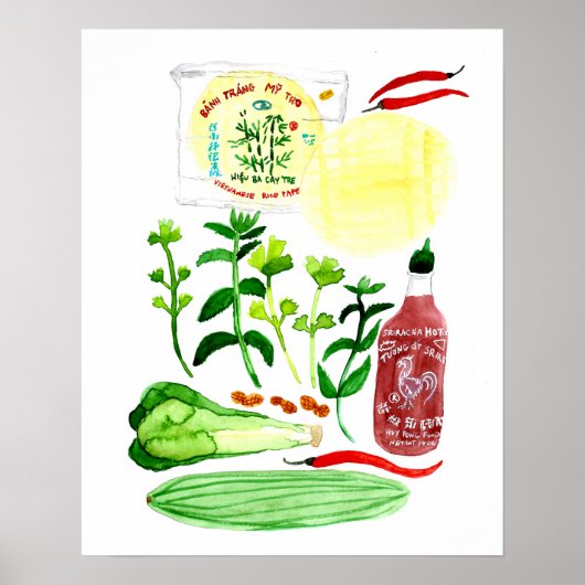 Vietnamesischer Reißepapier Rolls Recipe Watercolo Poster (Vorne)