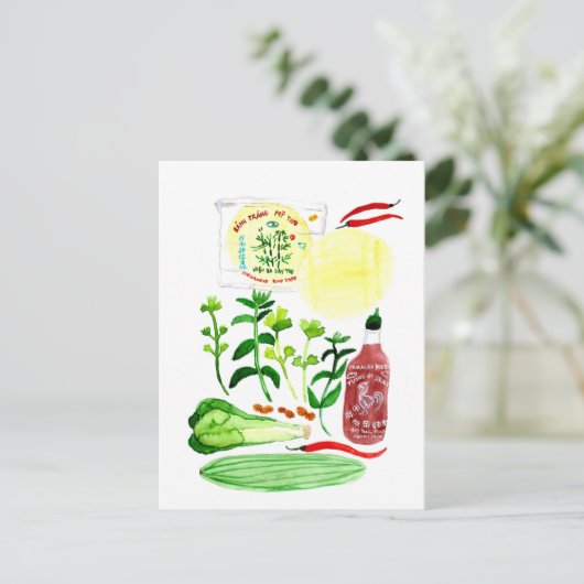 Vietnamesischer Reißepapier Rolls Recipe Watercolo Postkarte (Stehend Vorderseite)