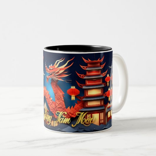 Vietnamesischer Roter Drache - Neujahr 2024 2TMug2 Zweifarbige Tasse (VorderseiteRechts)