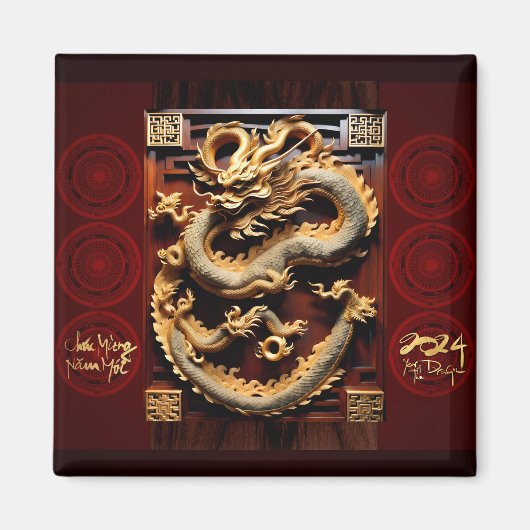Vietnamesischer Trommler Têt Dragon New Year Scupt Magnet (Vorne)