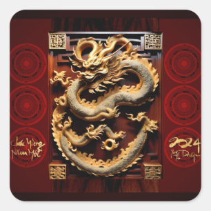 Vietnamesischer Trommler Têt Dragon New Year Scupt Quadratischer Aufkleber