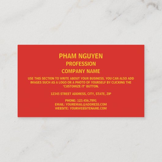 Vietnamesisches Emblem, Flagge Vietnams Visitenkarte (Rückseite)