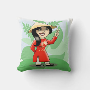 Vietnamesisches Mädchen in Ao Dai Kissen