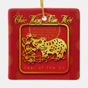 Vietnamesisches Neujahr OX-CRO Keramikornament