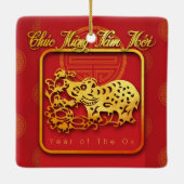 Vietnamesisches Neujahrsfest OX in Papierform Keramikornament (Rückseite)