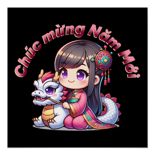 Vietnamesisches Neujahrsmädchen & Drache Poster (Vorderseite)