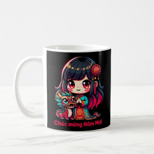 Vietnamesisches Neujahrsmädchen & Red Dragon Kaffeetasse (Links)