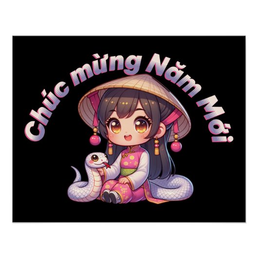 Vietnamesisches Neujahrsmädchen & Schlange Poster (Vorderseite)
