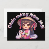 Vietnamesisches Neujahrsmädchen & Schlange Postkarte (Vorne/Hinten)