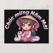 Vietnamesisches Neujahrsmädchen & Schlange Postkarte (Vorderseite)