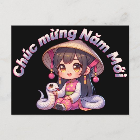 Vietnamesisches Neujahrsmädchen & Schlange Postkarte (Vorderseite)