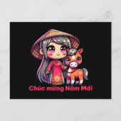 Vietnamesisches Neujahrsmädchen & Schlange Postkarte (Vorderseite)