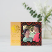 Vietnamesisches Rooster 2017 Grußwort Postcard Fot Postkarte (Stehend Vorderseite)